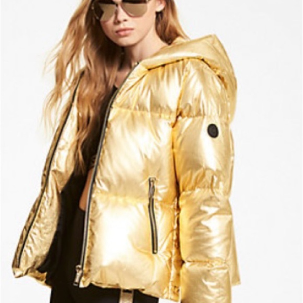 NWT  MICHAEL KORS GOLD METALLIC PUFFER JACKET